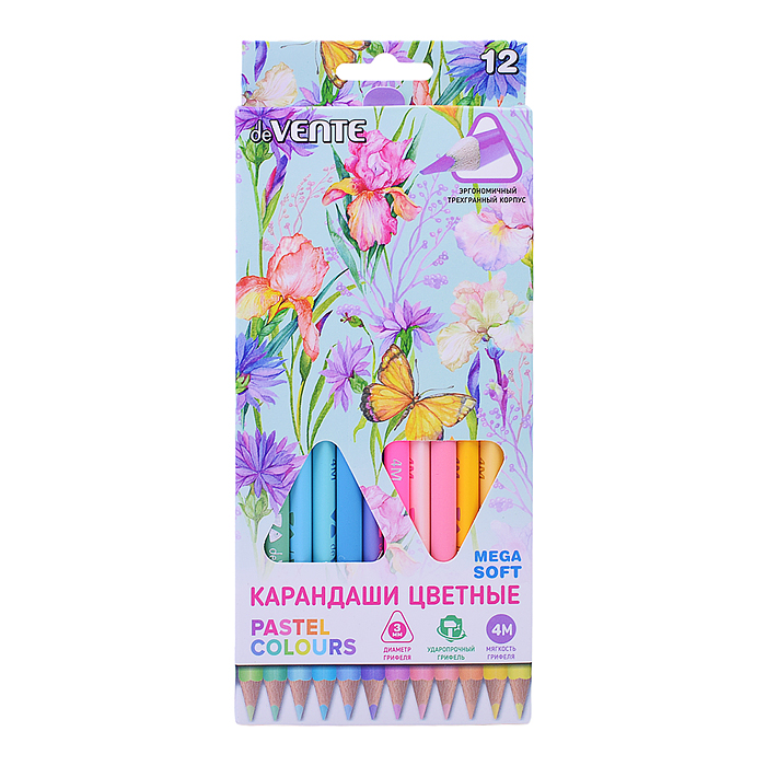 Карандаши цветные "Triolino Ultra 4М. Pastel" 12 цв., пастельная цветовая палитра