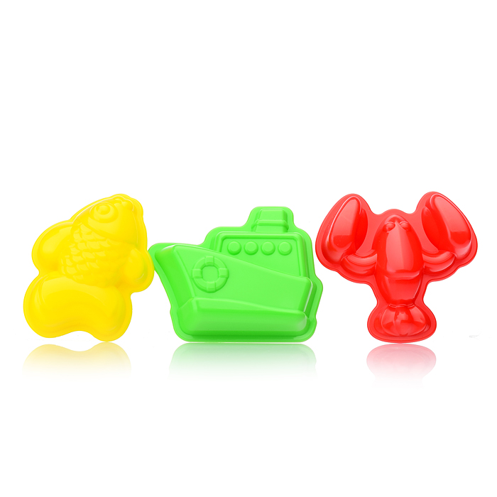 Песочный набор "Пляжный" ( 3 формочки, совок, грабли, ведро)