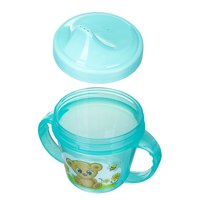 Фото к товару Поильник с ручками и декором, 200мл (Зеленый) Поильник с ручками и декором, 200мл (Зеленый)