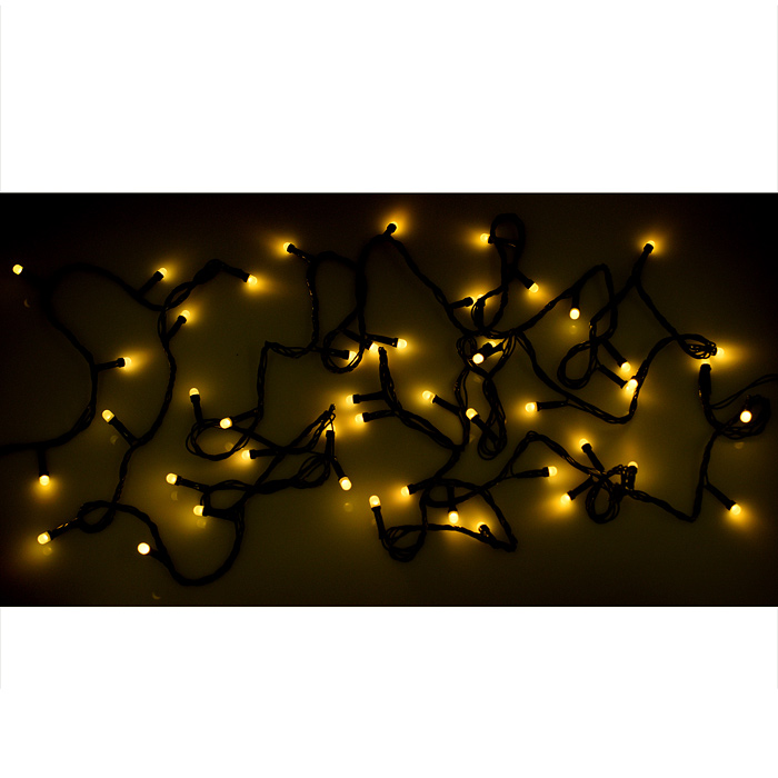 Фото к товару Электрогирлянда светодиодная в катушке 5м., 50 ламп, теплый Электрогирлянда светодиодная в катушке 5м., 50 ламп, теплый