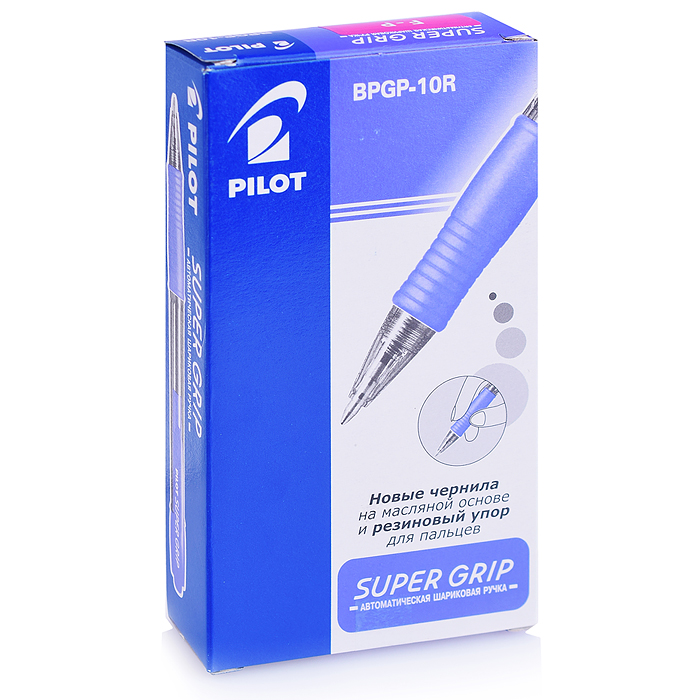 Ручка шариковая автоматическая "Super Grip" синяя, 0,7мм, розовый грип 