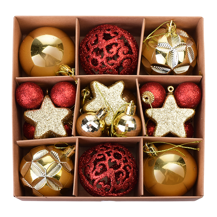 Фото к товару Набор новогодних украшений S2007 "Шарики и звездочки" 3-6см*27шт Набор новогодних украшений S2007 "Шарики и звездочки" 3-6см*27шт