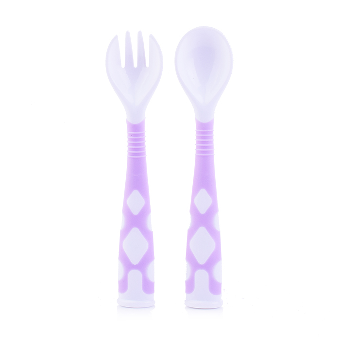 Набор гибких столовых приборов для малышей в пенале, ложка и вилка, цвет лавандовый