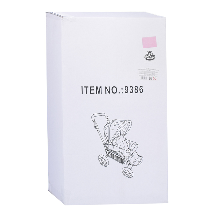 Коляска для кукол 9386 для двойни, металлическая, прогулочная, с тентом, с корзиной, цвет серо-розов