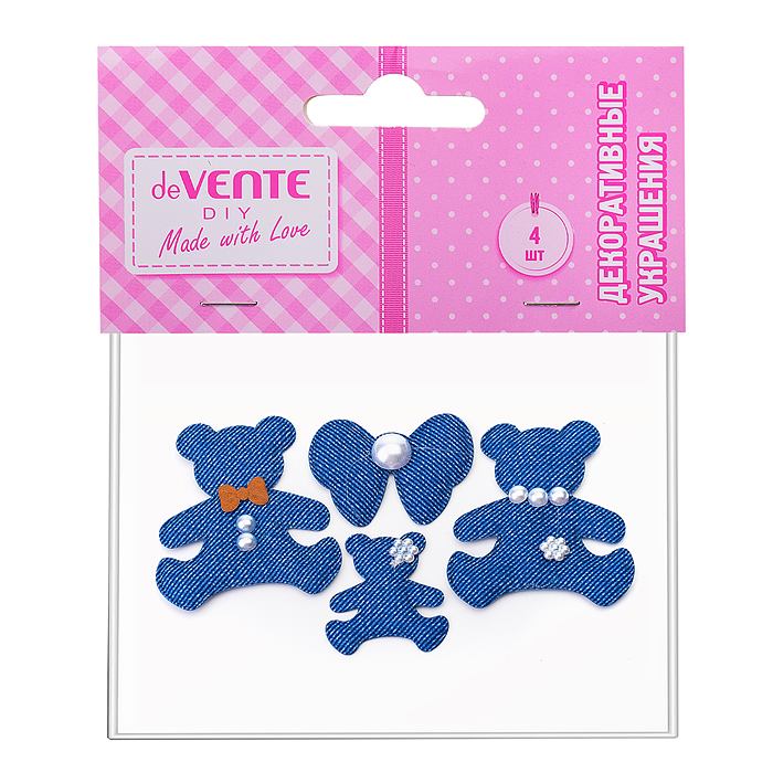 Декоративные украшения "Медвежата" тканевые, медведь 33x38 мм, два медведя 52x60 мм, бантик