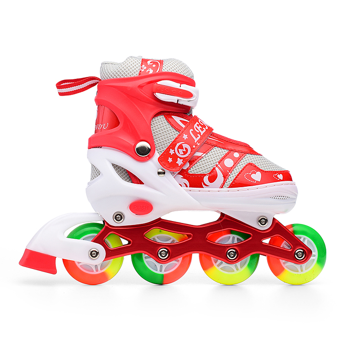 Фото к товару Ролики детские, M с комплектом защиты, цвет красный/синий с белым Ролики детские, M с комплектом защиты, цвет красный/синий с белым