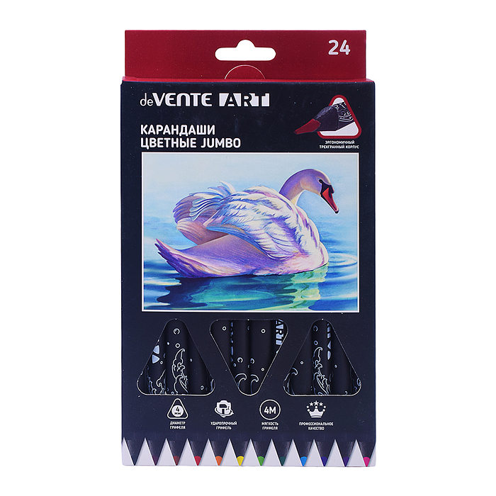 Карандаши цветные "Jumbo Art" 24 цвета, диаметр корпуса 10 мм, диаметр грифеля 4 мм, трехгр