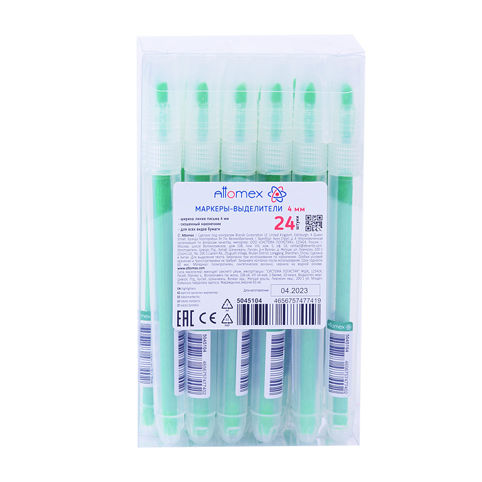 Фото к товару Маркер-выделитель "Attomex" круглый корпус с клипом, скошенный наконечник, ширина линии 1-4 мм, зеле Маркер-выделитель "Attomex" круглый корпус с клипом, скошенный наконечник, ширина линии 1-4 мм, зеле