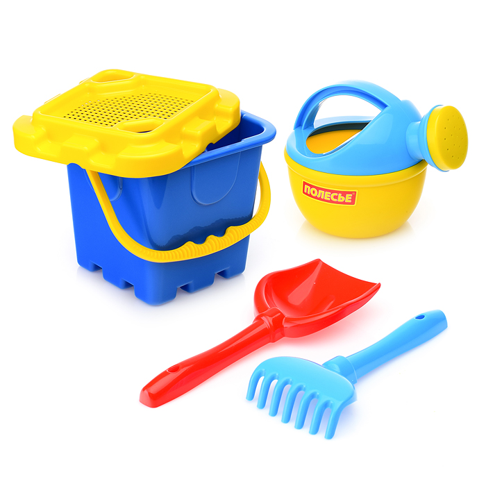 Фото к товару Набор №284: ведро-крепость большое, ситечко-крепость большое, лопатка №5, грабельки №5, лейка малая Набор №284: ведро-крепость большое, ситечко-крепость большое, лопатка №5, грабельки №5, лейка малая
