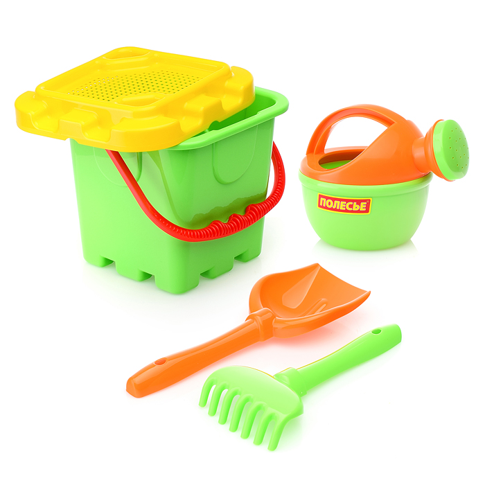 Фото к товару Набор №284: ведро-крепость большое, ситечко-крепость большое, лопатка №5, грабельки №5, лейка малая Набор №284: ведро-крепость большое, ситечко-крепость большое, лопатка №5, грабельки №5, лейка малая