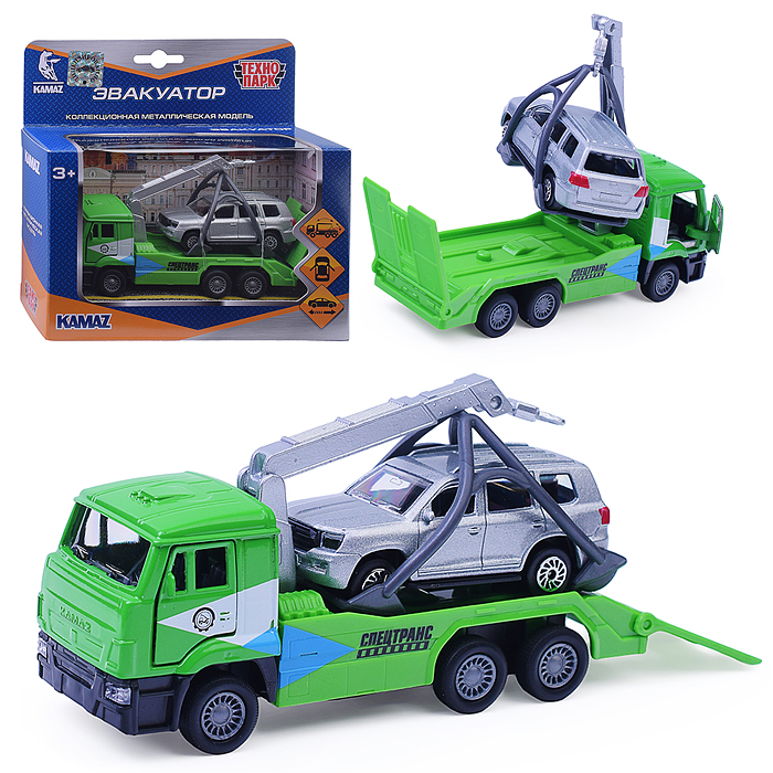 Машина металл KAMAZ Эвакуатор 12 см, (дв., подв. дет., инер.+машина 7,5 см,) в коробке