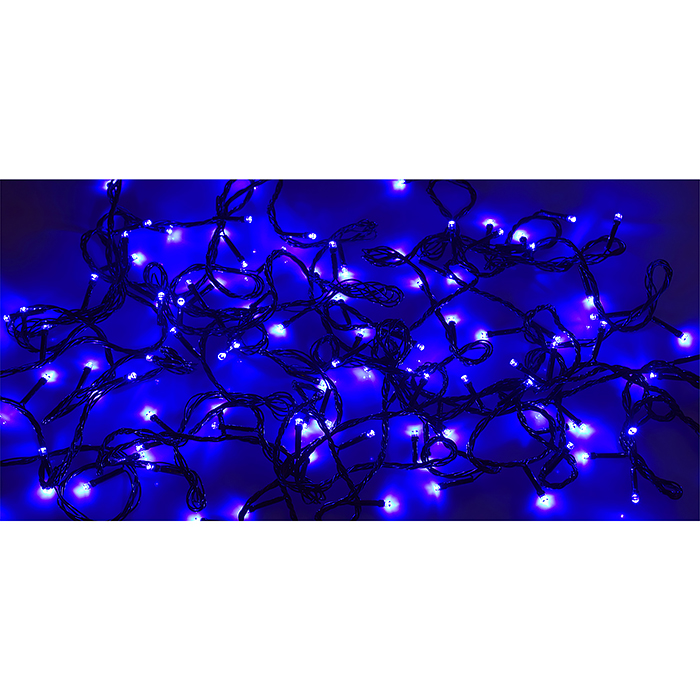 Фото к товару Электрогирлянда светодиодная 10 м, 100 ламп, синий Электрогирлянда светодиодная 10 м, 100 ламп, синий