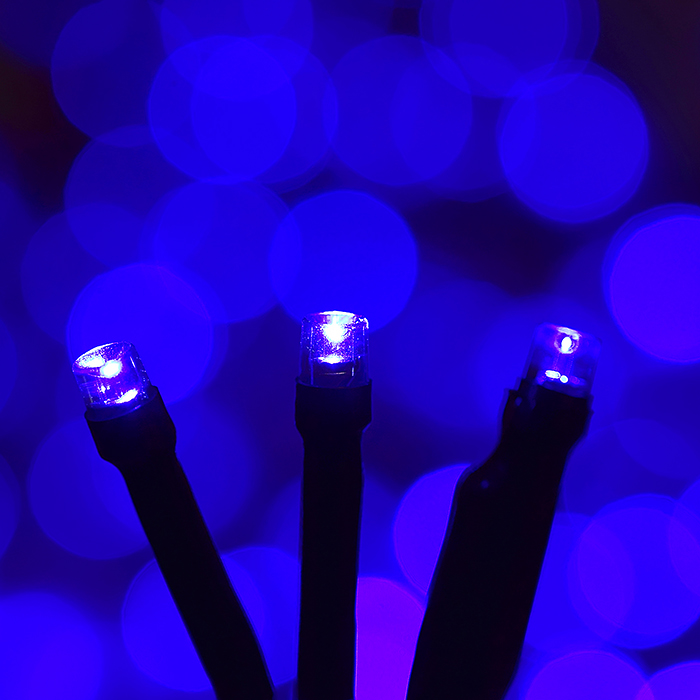 Фото к товару Электрогирлянда светодиодная 10 м, 100 ламп, синий Электрогирлянда светодиодная 10 м, 100 ламп, синий