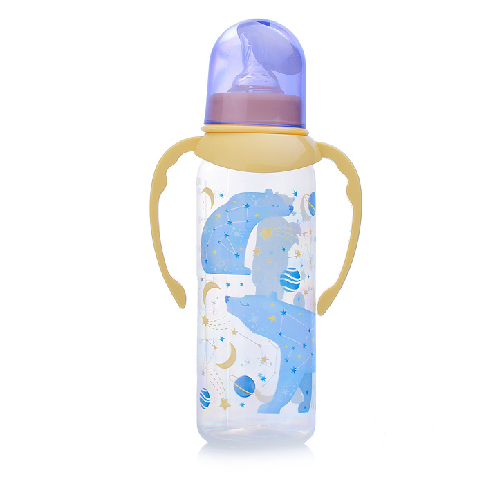 Бутылочка для кормления 250мл, соска M, ручки, "Звездное небо" в ассортименте