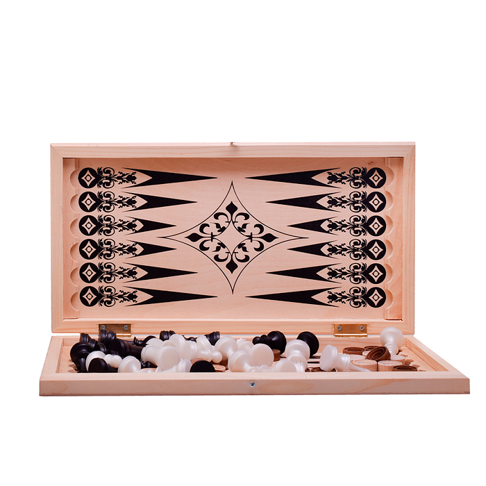 Шахматы обиходные пластиковые+ шашки+ нарды, дерево 415х215мм