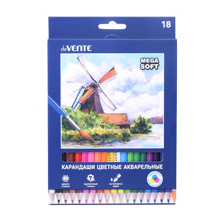 Карандаши цветные акварельные "Trio Mega Soft" 18 цветов, 3М, диаметр грифеля 3 мм, шестигр