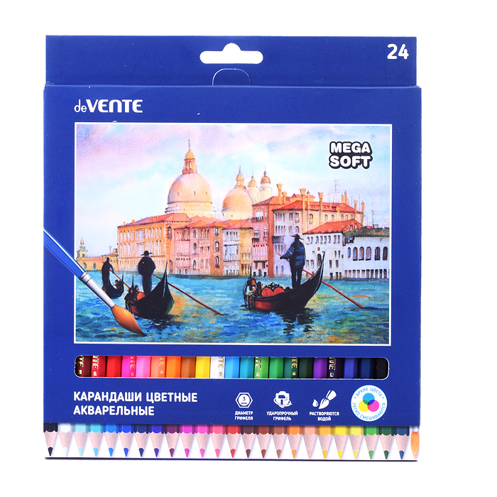 Фото к товару Карандаши цветные акварельные "Trio Mega Soft" 24 цвета, 3М, диаметр грифеля 3 мм, шестигра Карандаши цветные акварельные "Trio Mega Soft" 24 цвета, 3М, диаметр грифеля 3 мм, шестигра