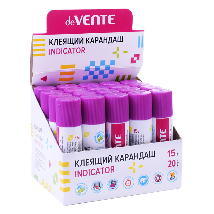 Клеящий карандаш PVA основа "Indicator" 15 г круглый фиолетовый (при высыхании - прозрачный