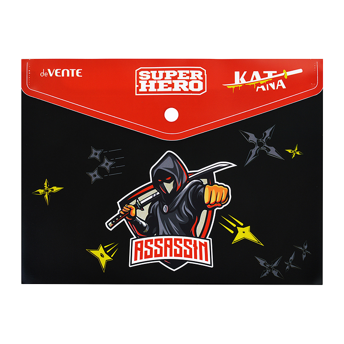 Папка-конверт на кнопке "SuperHero" A5 (240x180 мм) 180 мкм, непрозрачная с рисунком, индив