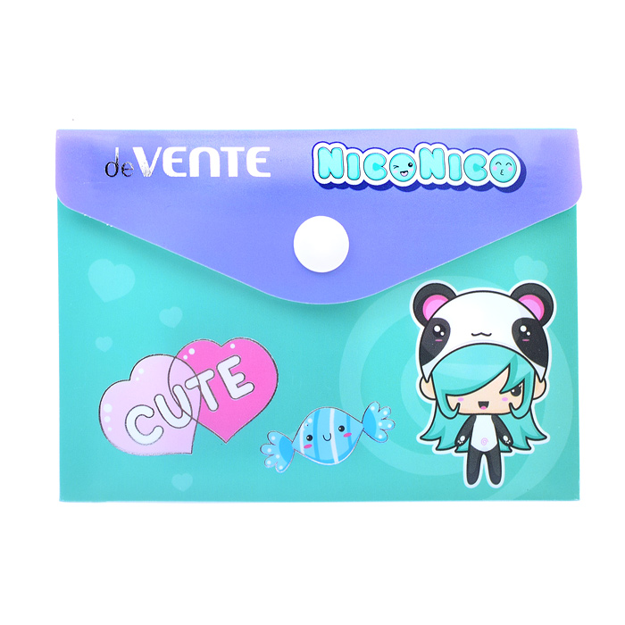 Папка-конверт на кнопке "NicoNico" A7 (105x74 мм) 180 мкм, непрозрачная с рисунком, тисн