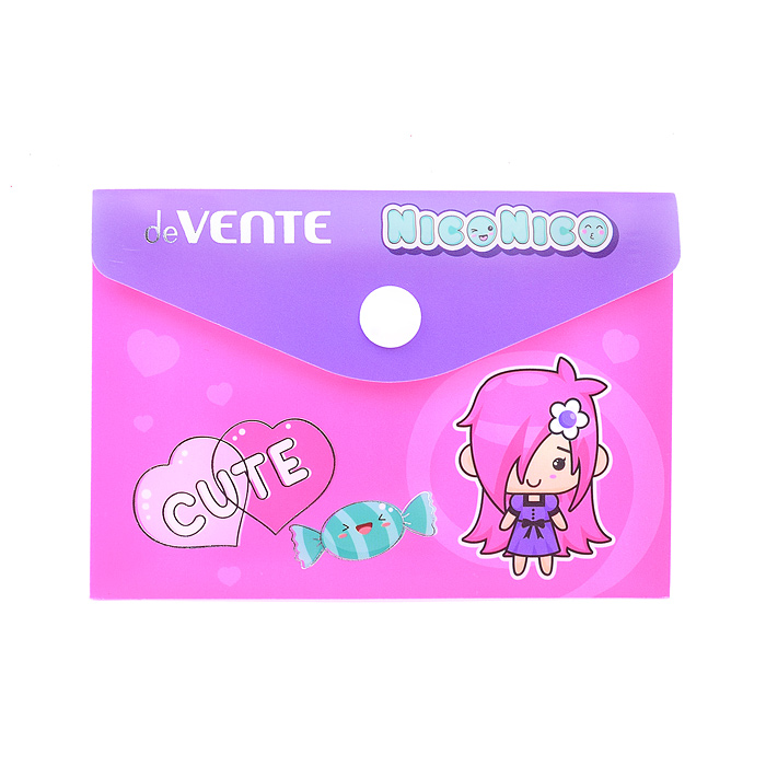 Папка-конверт на кнопке "NicoNico" A7 (105x74 мм) 180 мкм, непрозрачная с рисунком, тисн