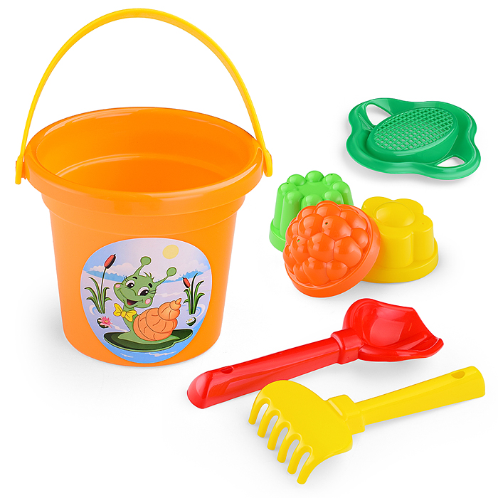 Набор №26: ведро малое, ситечко-цветок, совок №2, грабельки №2, 3 формочки