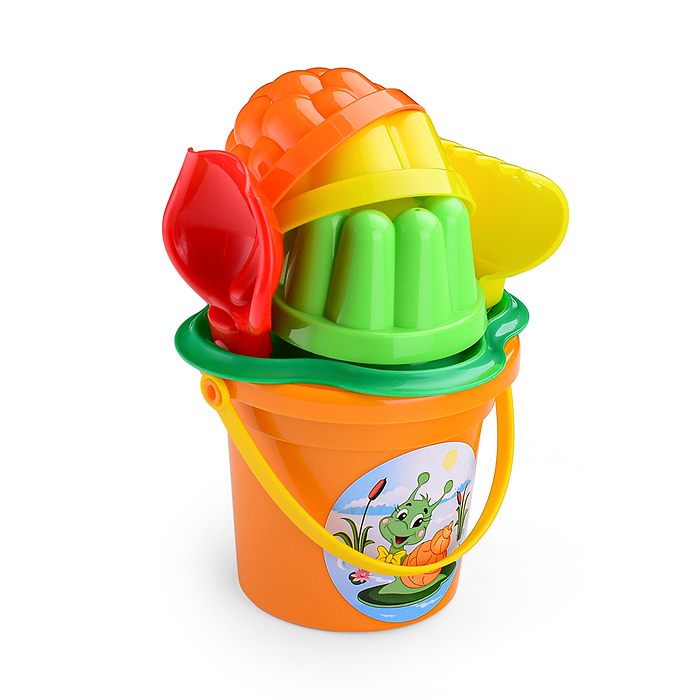 Набор №26: ведро малое, ситечко-цветок, совок №2, грабельки №2, 3 формочки