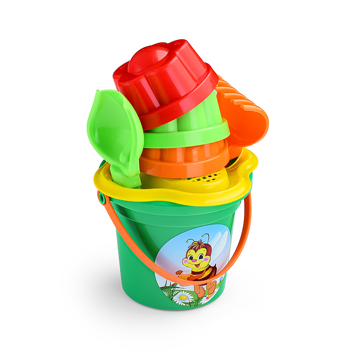 Набор №26: ведро малое, ситечко-цветок, совок №2, грабельки №2, 3 формочки