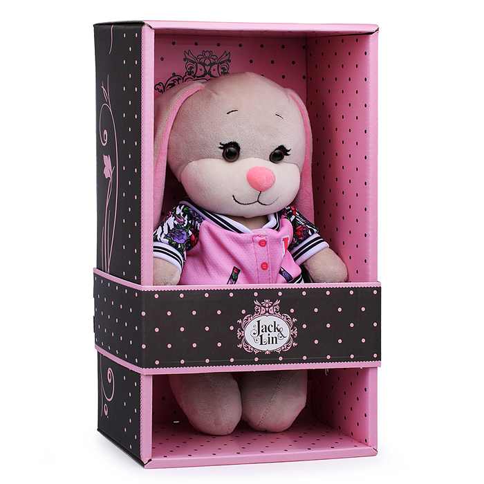 Зайка Лин в бомбере с цветами и фиолетовой юбке, 20 см