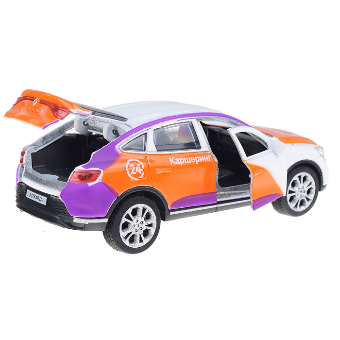 Фото к товару Машина металл Renault Arkana Каршеринг, 12 см, (двери, багаж) инерц, в коробке Машина металл Renault Arkana Каршеринг, 12 см, (двери, багаж) инерц, в коробке