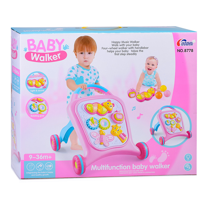 Ходунки 8773 "Милые животные" цвет розовый-голубой, свет, звук