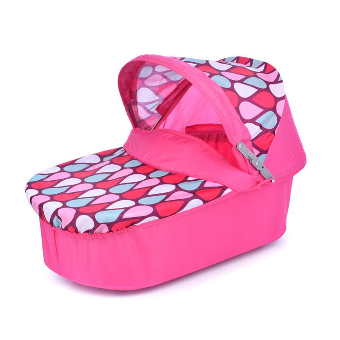 Коляска-люлька 9673 для кукол, металлическая, с корзиной, цвет розовая капля