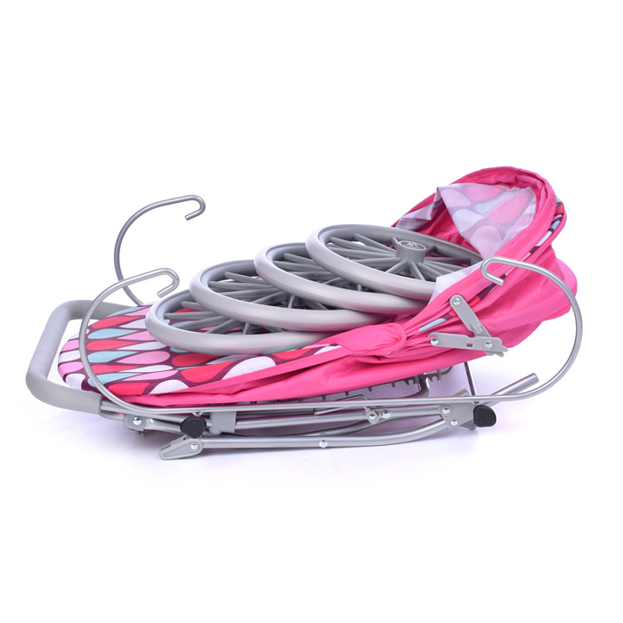 Коляска-люлька 9673 для кукол, металлическая, с корзиной, цвет розовая капля