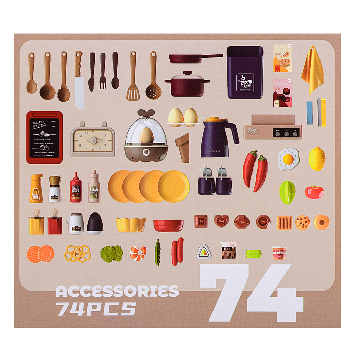 Игровой набор 889-232 "Кухонный гарнитур" бежевый 74 предмета (свет, звук, пар, слив воды) в коробке