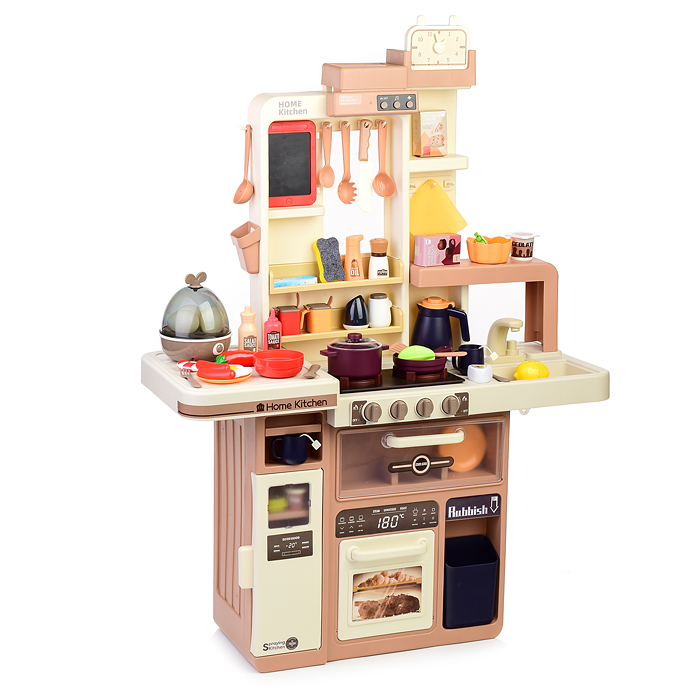 Игровой набор 889-232 "Кухонный гарнитур" бежевый 74 предмета (свет, звук, пар, слив воды) в коробке