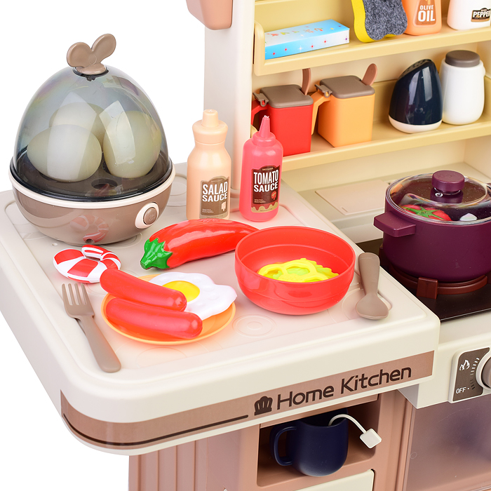 Игровой набор 889-232 "Кухонный гарнитур" бежевый 74 предмета (свет, звук, пар, слив воды) в коробке