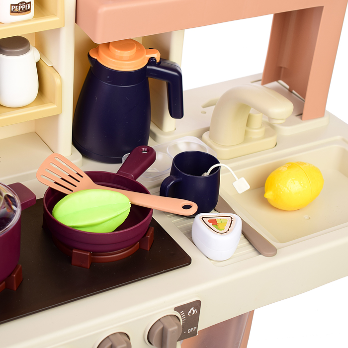 Игровой набор 889-232 "Кухонный гарнитур" бежевый 74 предмета (свет, звук, пар, слив воды) в коробке