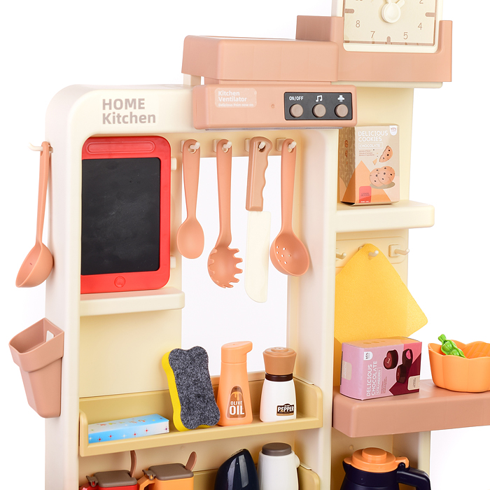 Игровой набор 889-232 "Кухонный гарнитур" бежевый 74 предмета (свет, звук, пар, слив воды) в коробке