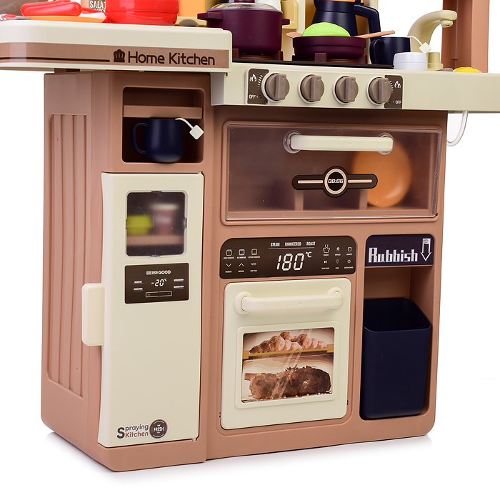 Игровой набор 889-232 "Кухонный гарнитур" бежевый 74 предмета (свет, звук, пар, слив воды) в коробке