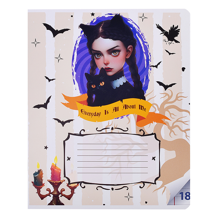 Тетрадь 18 л. линейка "Вэнсдэй коллаж" формат А5, на скрепке, с полями