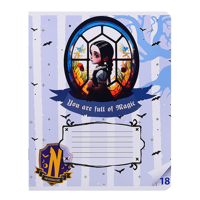 Тетрадь 18 л. линейка "Вэнсдэй коллаж" формат А5, на скрепке, с полями