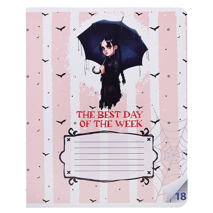 Тетрадь 18 л. линейка "Вэнсдэй коллаж" формат А5, на скрепке, с полями