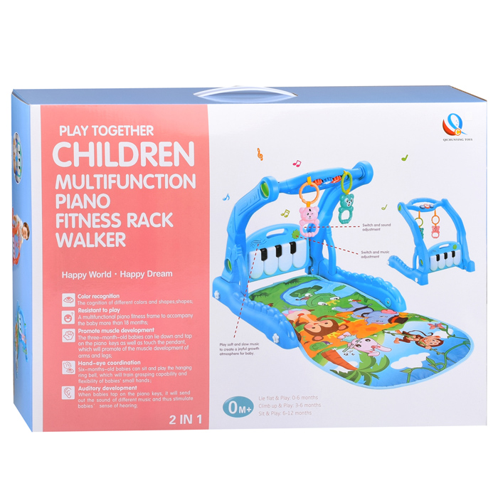 Фото к товару Коврик развивающий/ходунки 696-R28 "Веселые друзья" голубой, с пианино, в коробке Коврик развивающий/ходунки 696-R28 "Веселые друзья" голубой, с пианино, в коробке