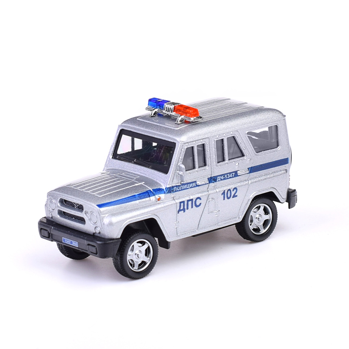 Фото к товару Машина металл УАЗ Хантер Полиция 10,5 см, серебристый, инерц., в коробке Машина металл УАЗ Хантер Полиция 10,5 см, серебристый, инерц., в коробке
