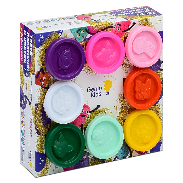 Набор для лепки "Тесто-пластилин с блестками" 8 цветов