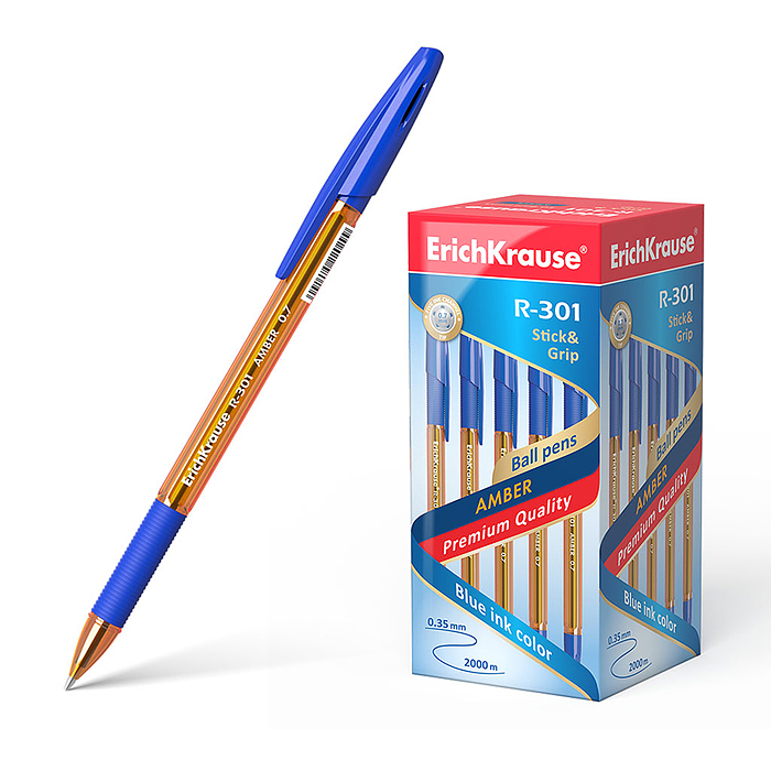 Ручка шариковая R-301 Stick&Grip Amber 0.7, цвет чернил синий 
