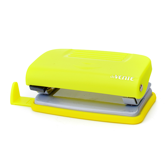 Дырокол "Neon" (10 листов) пластиковый с линейкой, в картонной коробке, неоновый желтый