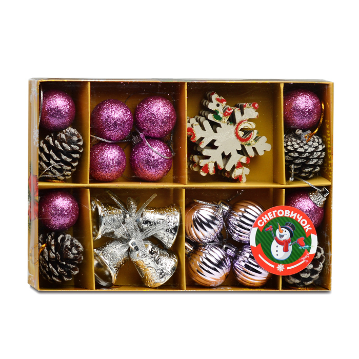 Набор новогодних украшений S1607 "Новогодний шарм" (3см.* 24шт.)
