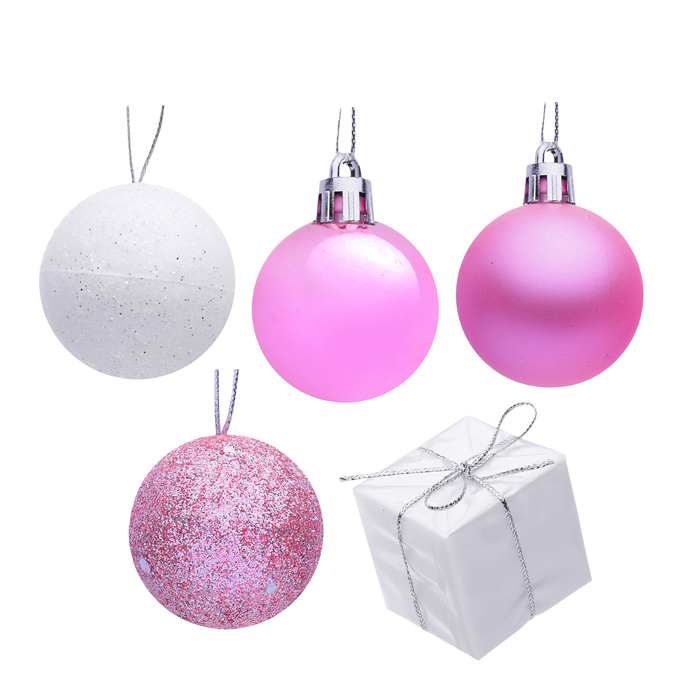 Набор новогодних шаров S1666 "Новогодние забавы" белые,нежно-розовые (4см*16шт)