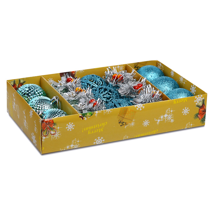 Фото к товару Набор новогодних шаров S1666 "Новогодний переполох" голубые (6см*15шт) Набор новогодних шаров S1666 "Новогодний переполох" голубые (6см*15шт)